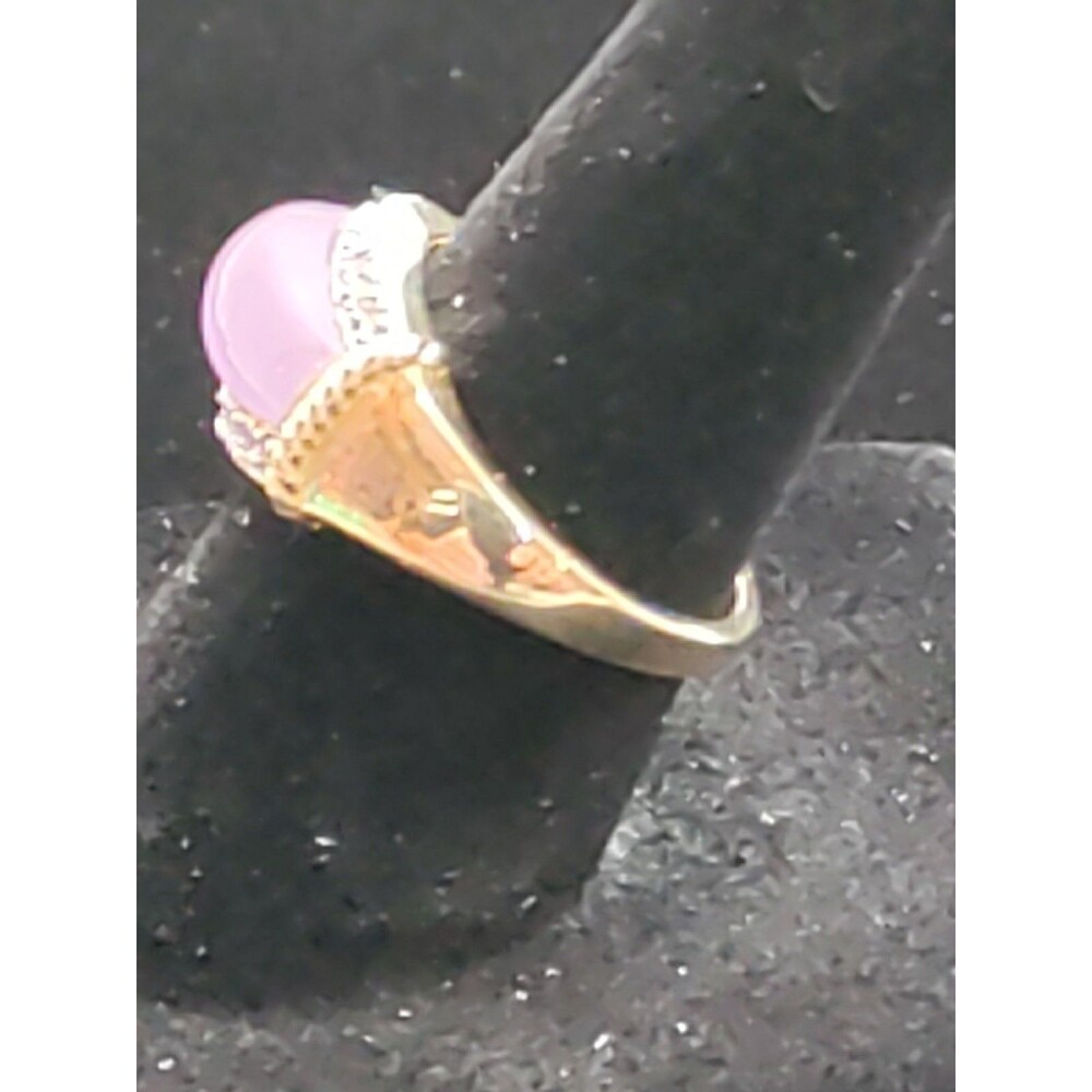 LAVENDER Jadeite JADE 14K GOLD & Diamond Ring Vintage Size 7 4.71 G - Picture 3 of 7